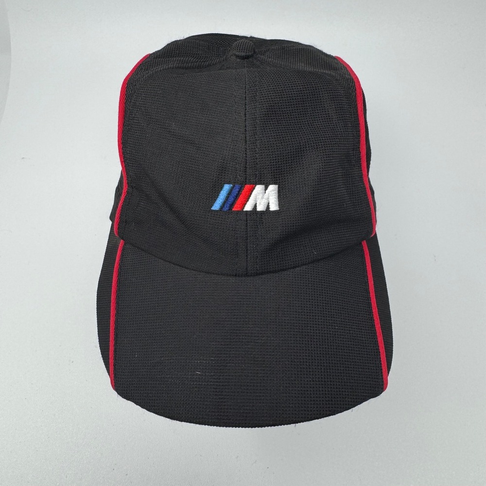 BMW M Series Performance Baseball Cap Black Red Piping Adjustable Bungee Hat